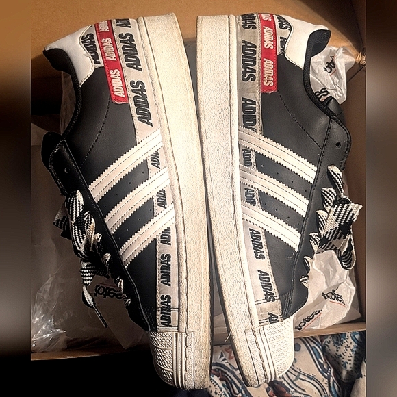 🔥💎Adidas Superstar Wordmark Heel Stripe Core Black Men's 13 In Box✔️🔥 RARE💎 - Picture 1 of 12